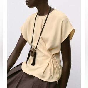 Zara NWT light yellow tie lace side top